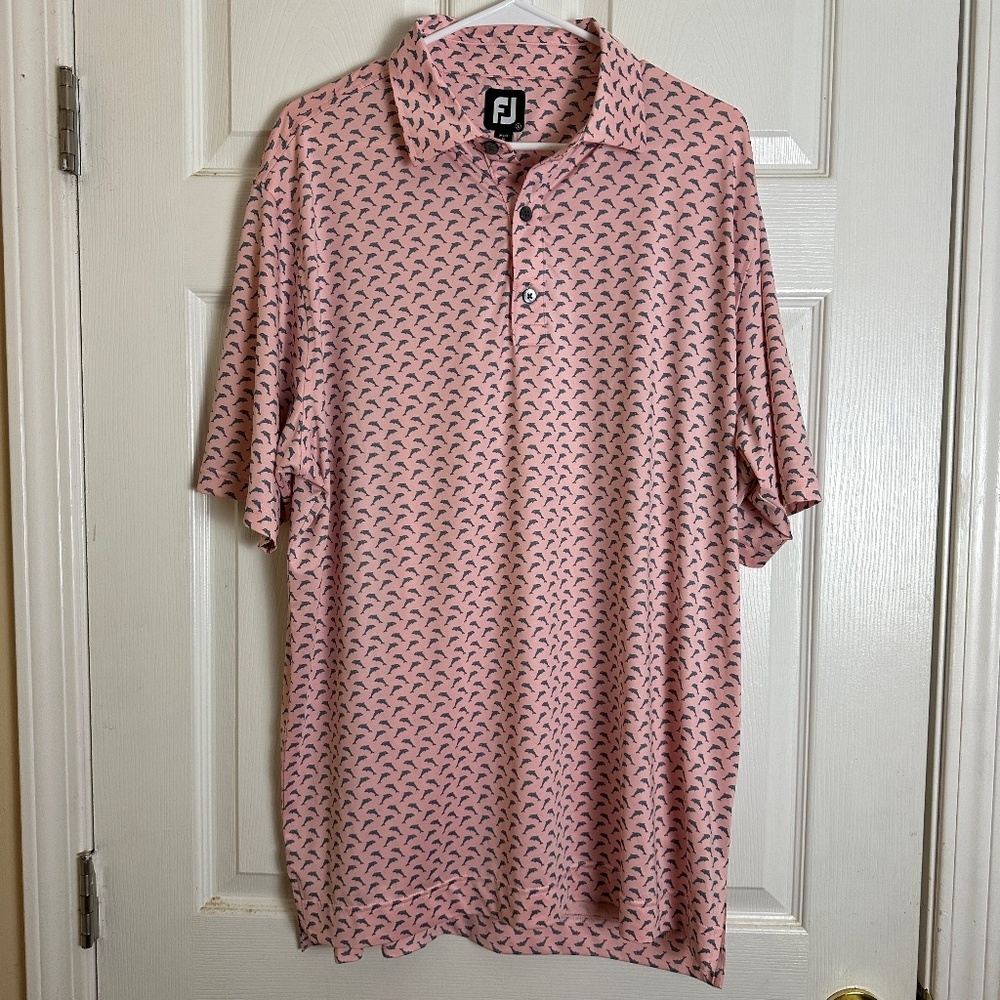 ! FootJoy FJ Pink Dolphin Short Sleeve Golf Polo Men Size L